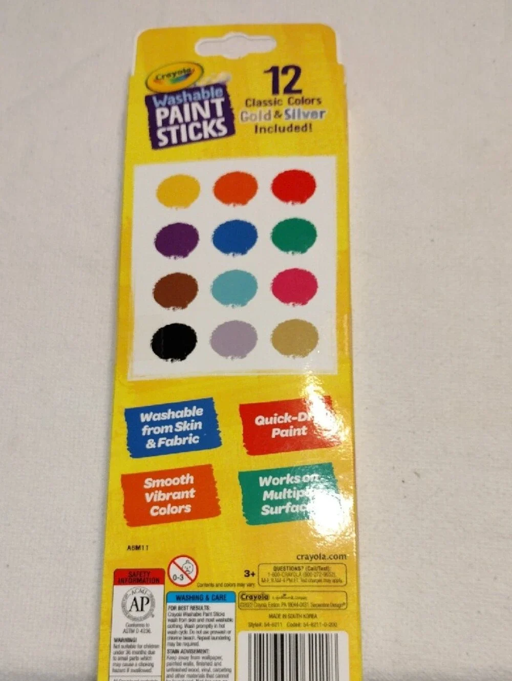 Crayola Washable Paint Sticks - 12-Count Assorted Bright Colors